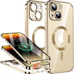 iPhone 14 plus ゴールド ケース MagSafe対応 両面保護