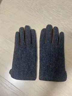 ウールレザー手袋 ダークブルー ツイードスタイル
