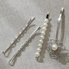 kana ヘアピン フラワーモチーフ パール4本セット(シルバー)