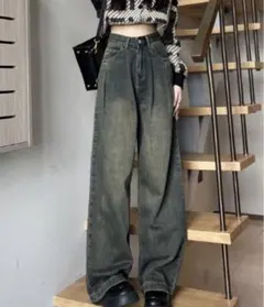 ハイウエスト ボーイフレンドデニム　ワイドデニムパンツ M ヴィンテージ風