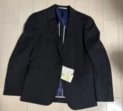 新品 洋服の青山 メンズスーツ 黒 ストライプ