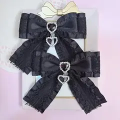 【ハンドメイド】黒色フリルリボン ヘアクリップ 量産型 地雷系 ゴシック 推し活