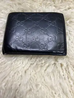 美品】GUCCI 名刺入れ シマ レザー ブラック メンズ カードケース