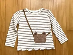 ボーダー柄 長袖カットソー 猫ポケット付き　スカラップ　120 110