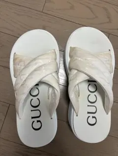 GUCCI ホワイト 厚底クロスストライプ サンダルウエッジ