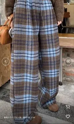 起毛マドラスチェック ワイドパンツ L