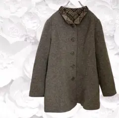 コート スタンドカラー【M】グレー ベージュ グレイジュ シック チェック