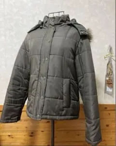 フード付き （取り外し）中綿ダウン風ジャケット　カーキ