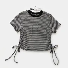 ​【新品タグ付き】coca ボーダー柄 サイドリブギャザーTシャツ M