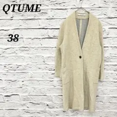 R4472 QTUME 【38】 ノーカラーロングコート Vネック ウール