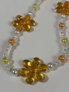 【glint】オレンジ×クリアビーズ　推し色スマホストラップ