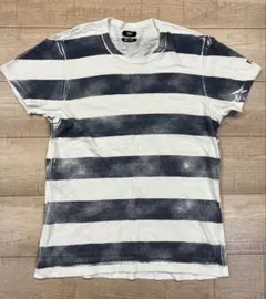 TMT Tシャツ クルーネック ボーダー かすれ加工 ロゴプリント Mのサムネイル