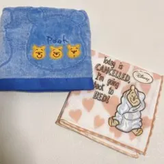 くまのプーさん タオルハンカチ 2枚セット ブルー＆ハート柄のサムネイル