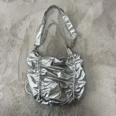 メタリック シルバー 2WAY ショルダー バッグ