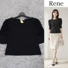 Rene ドッキングワンピース キルティング調 袖ふんわり ブラック 38 Rene ドッキングワンピース キルティング調 袖ふんわり ブラック 38