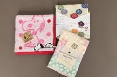スヌーピー タオルハンカチ＆和風花柄ガーゼハンカチ3枚セット