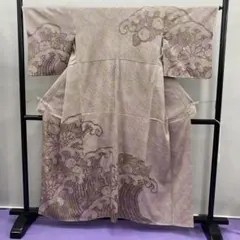 BY6743 総絞り　訪問着　着物　正絹　紫　抹茶色のサムネイル