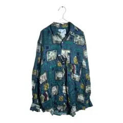 GOOUCH シルクシャツ DEADSTOCK ネイビー 柄 レトロ 古着