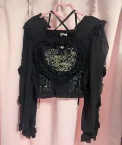 LIZLISA フリルハートリボンスリーブトップス ブラック