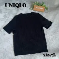 【UNIQLO】 ユニクロ (L) リブ編み Tシャツ トップス ブラック