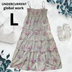 アンダーカレント　グローバルワーク　キャミワンピース　グレージュ　ベージュ　花柄