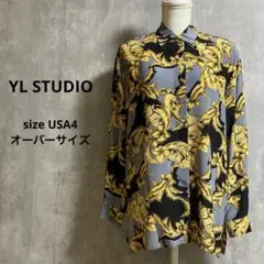 【美品】YL STUDIO シルク100% バロック柄 ブラウス 金ボタン