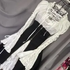 BPN 胸元袖編み上げ姫袖ブラウス Mサイズ