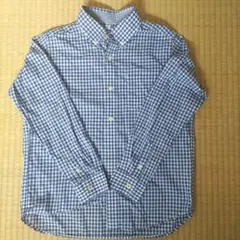 青と白のギンガムチェック長袖シャツ
