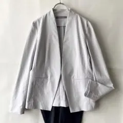 極美品✨セオリーリュクス　サイズ42 XL 薄グレー　綿麻ノーカラージャケット