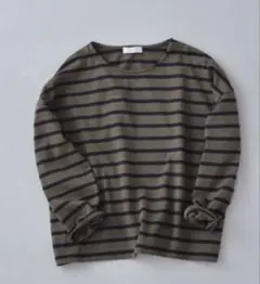 【新品タグ付き】ヒューマンウーマン　天竺ボーダーカットソー　カーキ×ネイビー