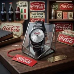 新品　フィルム付　傷一切なし◎ コカコーラ 黒ステンレス腕時計 動作確認済◎
