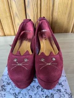 Lサイズ　フラットシューズ　ワインカラー　スェード素材　ヒール