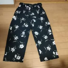 花柄 ワイドパンツ ウエストリボン付き