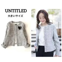 極美品★大きいサイズ★近年モデル★アンタイトル★ノーカラーツイードジャケット★4