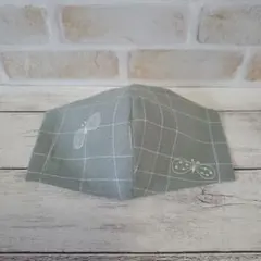 ハンドメイド立体マスク　ミナペルホネン　チェックchoucho大人用　グリーン