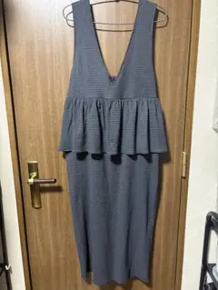 Vネック ペプラム ジャンパースカート ギンガムチェック