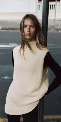 ZARA ザラ ベージュ タートルネック ニットベスト 新品未使用 レディース