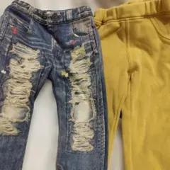 F.O.KIDS ダメージデニム柄とイエローパンツセット 100cm