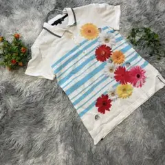 23区 SPORT ポロシャツ 花柄 ボーダー ホワイト Mのサムネイル