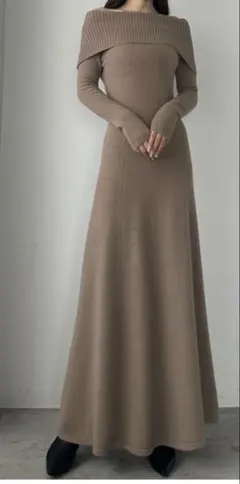 louere オフショルフレアニットワンピース