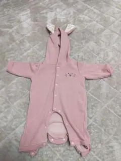 冬用 裏起毛 カバーオール ウサギ耳付き ピンク 60 〜 70