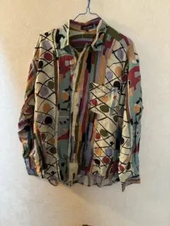 多色抽象パターン長袖シャツ