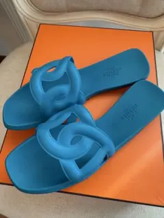 HERMES エジェリ サンダル シェーヌダンクル ティファニーブルー 36