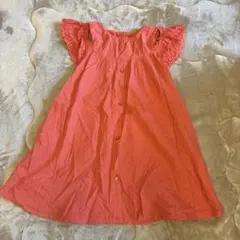 アプレレクール　コーラルピンク フリル袖 ノースリーブワンピース　120