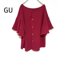 ジーユーワインレッド 五分袖 オフショルダー トップス M フレアスリーブ