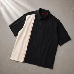 LANZINO ニットポロシャツ XL モノトーン 切替 半袖 レトロ 古着 