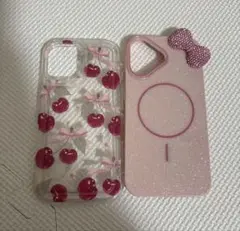 キティちゃんリボン付きiPhone16 ケース さくらんぼ セット