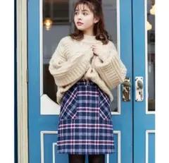 Frontジップチェック柄台形スカート
