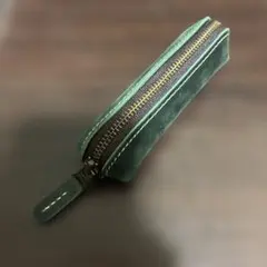 緑色レザーコインケース ジッパー式