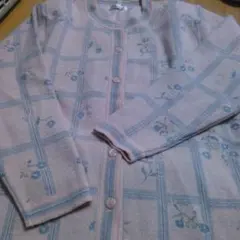 【新品】アンゴラ花柄刺繍のピンクチェックカーディガン